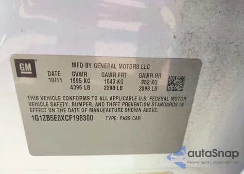 2012 Chevrolet Malibu Ls из США, поврежденный, VIN 1G1ZB5E0XCF198300